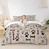 Dog Paw Print Duvet Cover Set Queen Size,Bone Pattern Bedding Set 3pcs for Kids Teens Girls Boys Room Decor, Pet Animal Comforter Cover Cartoon Quilt Cover with 2 Pillowcases