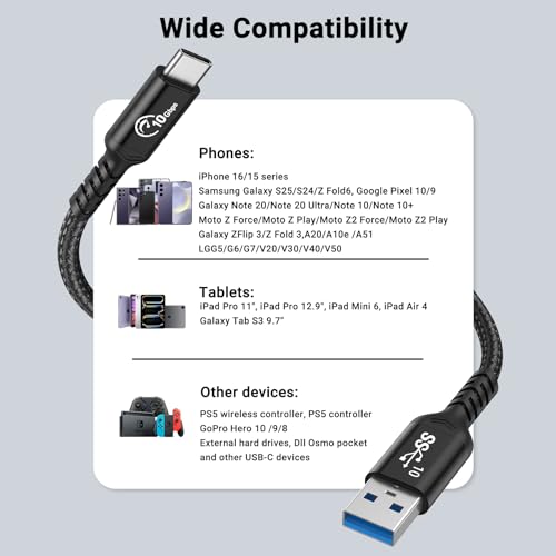 SUMPK Android Auto & CarPlay USB C Cable 10Gbps 30cm (2-Pack, Black), USB 3.1 Gen 2 Type C Cord with 3A Fast Charging Compatible for iPhone 16/15 Pro/Samsung Galaxy S24/S23/SSD - Image 5