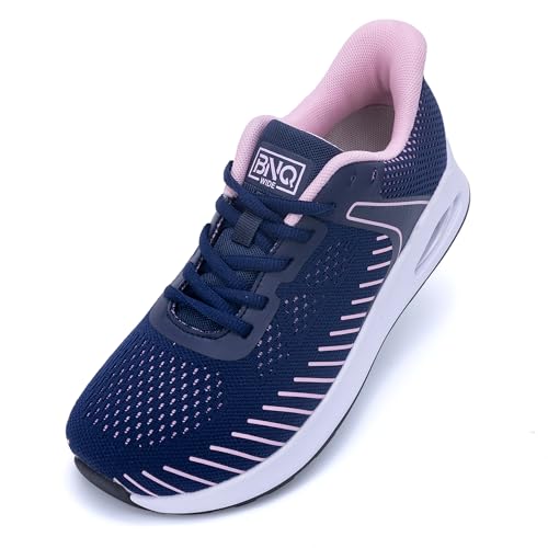 BROYON Wide Toe Box Womens Walking Shoes with Arch Support | Slip On Tennis Shoes | Orthotic Sneakers for Plantar Fasciitis NavyBluePink Size 9