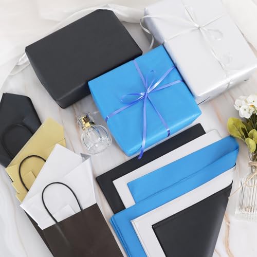 Image of BEISHIDA 90 Sheets Blue Black Silver Tissue Paper Bulk, Halloween Wrapping Tissue Paper for Gift Bags, 14 x 20 Inch Gift Wrap for Halloween Graduation Birthday DIY Crafts Holiday Flowers