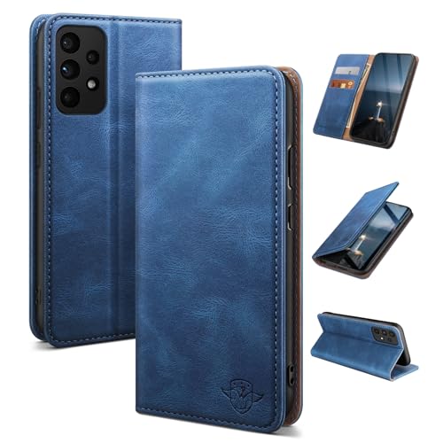 SUANDUCK for Samsung Galaxy A53 mobile phone case magnetic leather flip case with RFID-blocking card compartment adjustable stand and 360 drop protection with Samsung A53 Light Blue