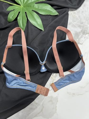 Image of ELEG & STILANCE Women's Padded Denim Look Push-Up Bra - Stylish Seam Detailing | Underwired Support | Casual Chic Innerwear