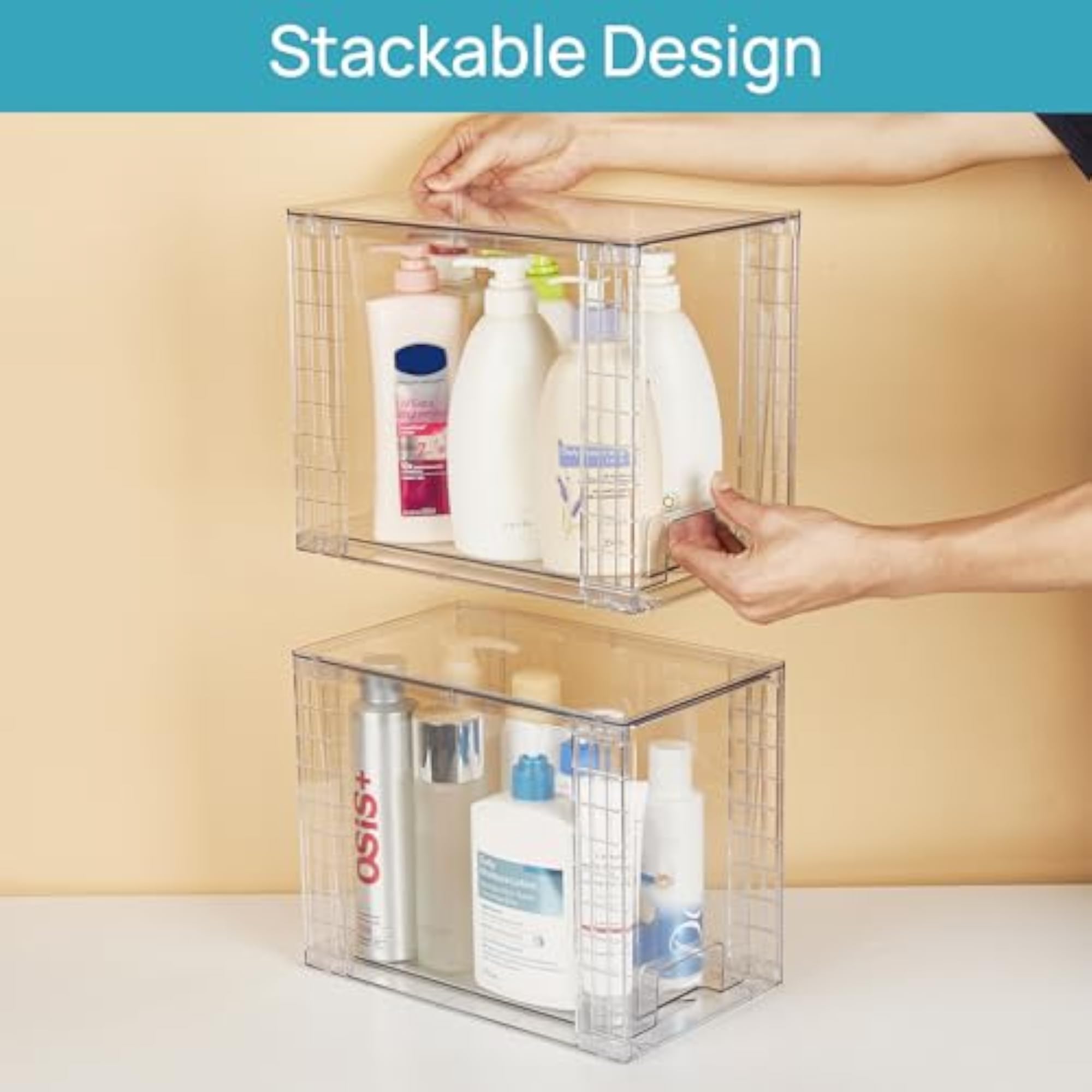 4 Pack Clear Stackable Storage Drawers for Skincare & Bathroom Supplies