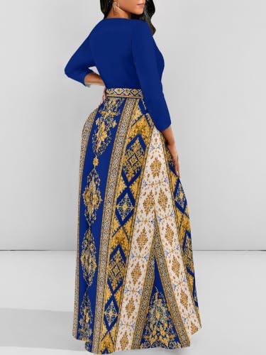 Image of Plus Size Maxi Dress for Women V Neck 3 /4 Sleeve Wrap Dress