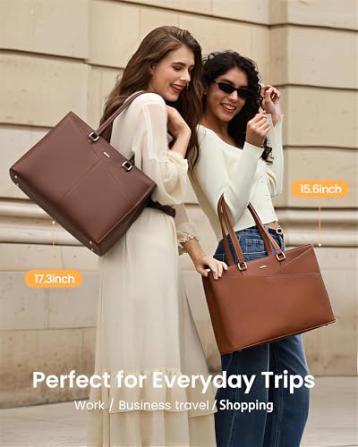 Image of LOVEVOOK Laptop Bag for Women 17.3 Inch Tote Bags Waterproof Leather Briefcase Computer Women Business Office Work Bag,Red Brown
