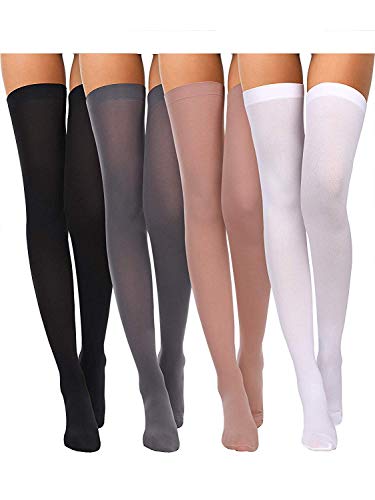 Boao 4 Paare Damen Seiden Kniestrümpfe Hohe Strümpfe Nylon Kniestrümpfe für Damen Halloween Cosplay Kostüm Party Zubehör (Farbe Set 1)