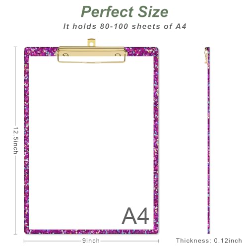 Image of Acrylic Confetti Clipboards, Sparkly Clip Board with Low Profile Gold Clip, Designed for Classroom School and Office Use, A4 Letter Size 9 x 12.5 in, Deep Purple