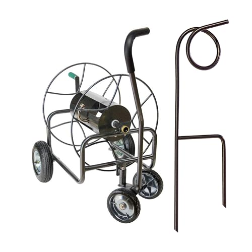 Yard Butler EZ Turn Hose Reel Cart heavy duty 400 foot metal hose caddy suitable for gardens, lawns and fields - IHT-4EZTURN with Plant-Saving Hose Guide - 17.5-Inch Heavy Duty Hose Guides for Garden