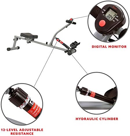 Sunny Health & Fitness SF-RW1205 12 Adjustable Resistance Rowing Machine Rower w/ Digital Monitor