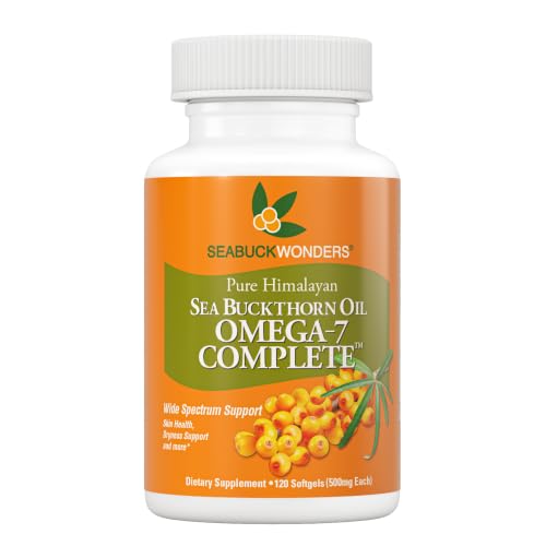 SEABUCKWONDERS Organic Sea Buckthorn Oil Omega-7 Complete 120 Softgels 60 Day Supply with Omega 3 6 & 9 Supports Hair Skin & Nails 100% Pure with Zero Filler Oil