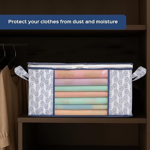 Image of Homestrap Set of 6 Heavy-Duty Clothes Storage Bag - 30L Capacity | Moistureproof & Dustproof Saree Cover Bags | Ideal Wardrobe Organizer for Sarees, Suits, Shirts, Kurtis & More - White