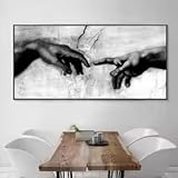 HIPWST Wall Art Canvas Painting Black & White Canvas Art Print Home Decor Hand of God Creation of Adam Oil Painting on Canavs 50x100cm Frameless