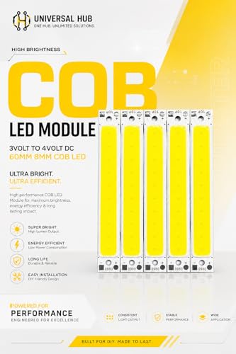 Image of Pack of 5 COB LED Strip Module, 3V-4V DC, 60mm x 8mm, Ultra Bright White