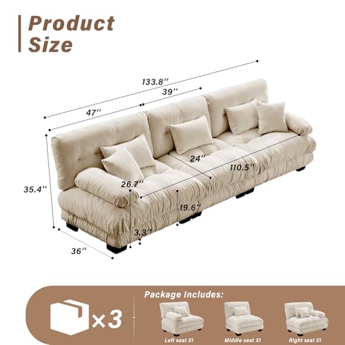 Image of SoarFlash 133.8 inch Sectional Sofa 3 Seat Couch, L Shaped Modern Sofa with Solid Wood Legs, Couches Sofas for Living Room Apartment, Comfortable Small Couches for Small Spaces, Camel