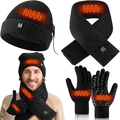 Coume SR-COUME-3472 3 Pieces Usb Heated Hat Scarf Gloves Set Heated Gloves cover