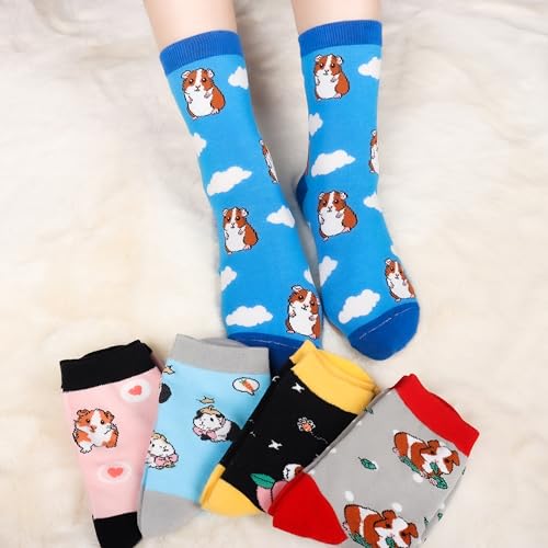 Jeasona 5 Paare Meerschweinchen Socken Damen 35-38 Bunte Lustige Süß Baumwolle Meerschweinchen Geschenk für Mädchen/Frauen Geburtstag Weihnachten