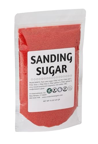 RED SANDING SUGAR CRYSTALS - Sparkly, Colorful, Edible, Sugar Crystals, Sprinkle Mix, for Baking, Dessert Decorating, Coctails, Drink Rimming Sugar, Perfect Topping, Gluten Free, Vegan, Nuts Free, Egg Free, Kosher, Made in USA, 15oz