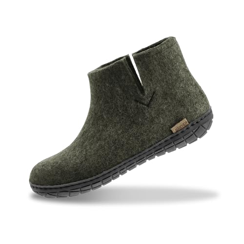 Image of Glerups 100% quality wool mix Boot Slipper with rubber sole - Unisex