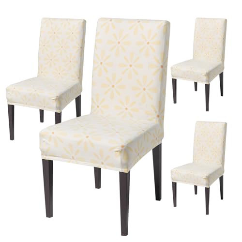 Image of House of Quirk Elastic Chair Cover Stretch Removable Washable Short Dining Chair Cover Protector Seat Slipcover (Pack of 4, Sunny Bloom)