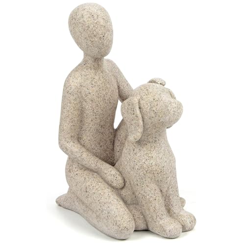 Estatua Decorativa Hombre con Perro de Resina Pintada a Mano