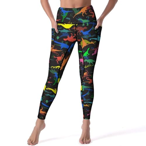 Legging de yoga dinosaures colorés taille haute extensible contre l'inconfort