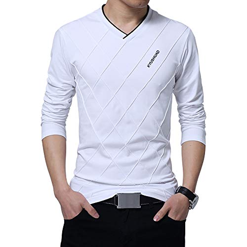 Derrick Aled(k) zhuke Camiseta para Hombre Ajustada Larga Elegante con Cuello En V Camiseta Deportiva para Hombre OtoñO Invierno De Manga Larga con Fondo De AlgodóN De Talla Grande