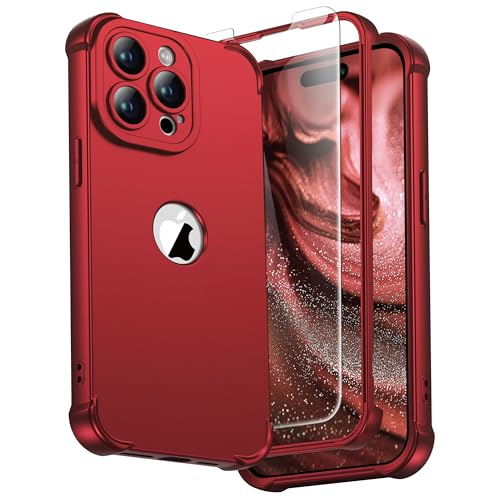Coque iPhone 15 Pro Max silicone TPU et coque rigide rouge