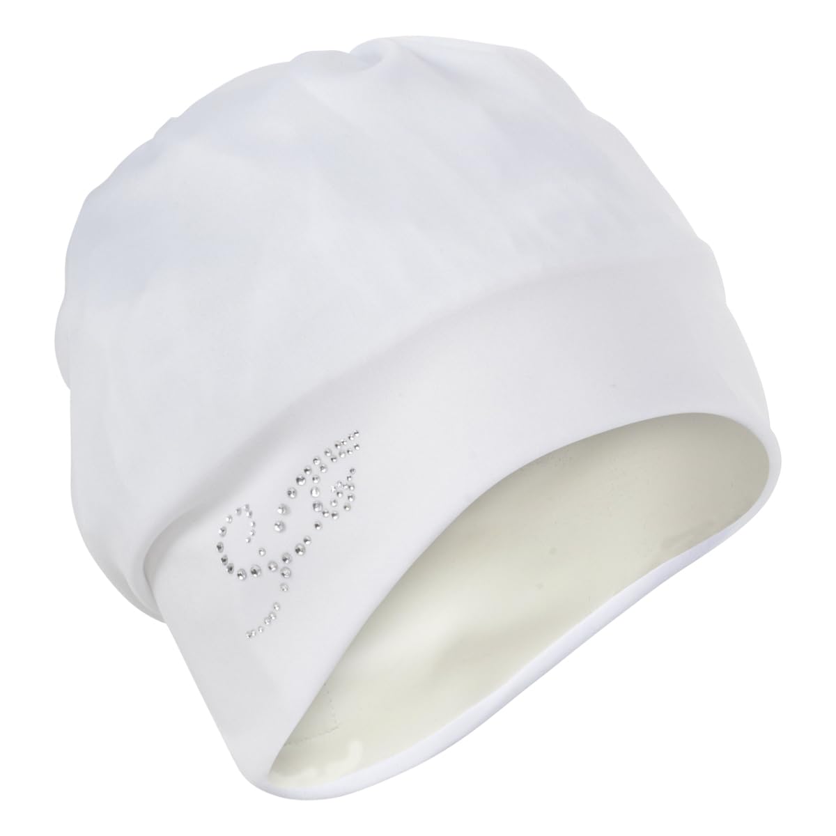 Fashy Exclusive Fabric Swimming Cap with Rhinestones, White, Adjustable Velcro Fastening, Foil Inner Hood