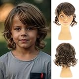 RicHyun Short Wavy Brown Kids Wig Synthetic Fluffy Boys Wig Cosplay Halloween Costume Party Use