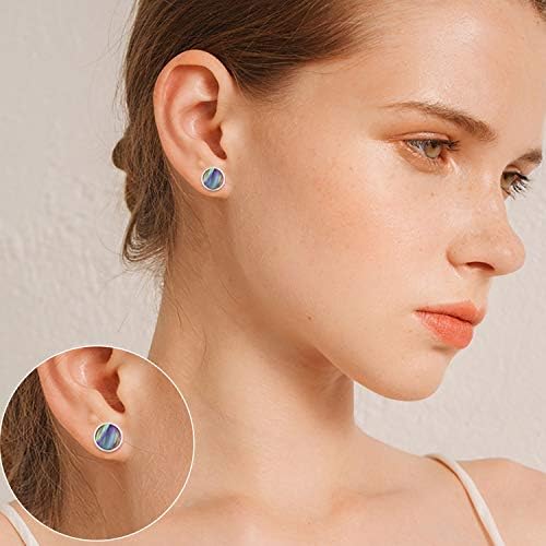 Abalone Earrings 925 Sterling Silver Abalone Shell Earrings Hypoallergenic Earrings Cubic Zirconia Round Stud Earrings Jewellery Gift for Women