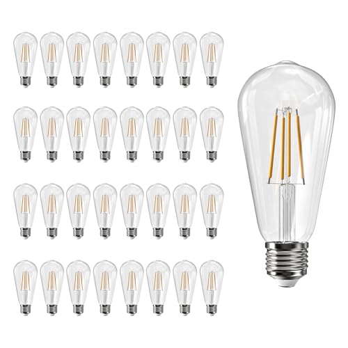 Image of Jensense Edison Bulbs E26 LED Bulb 60 Watt Equivalent, Vintage LED Light Bulbs CRI90+ ST19, Dimmable Clear Light Bulbs (2700K Warm White, 8watt-32 Pack)