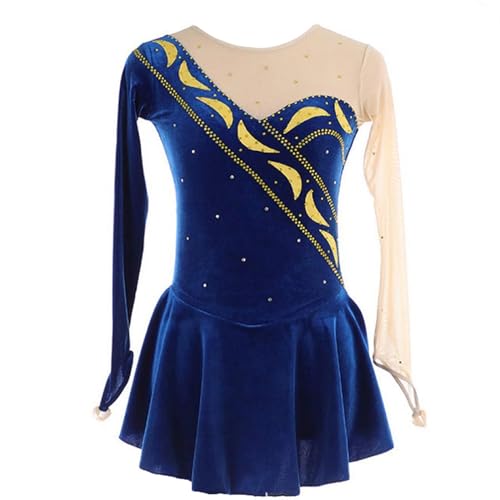 Rinkhockey Robe De Patinage Artistique Avec Strass, Vêtements De Danse, Manches Longues, For Filles Et Femmes, Vêtements De Compétition D'entraînement Faits À La Main(3XL)