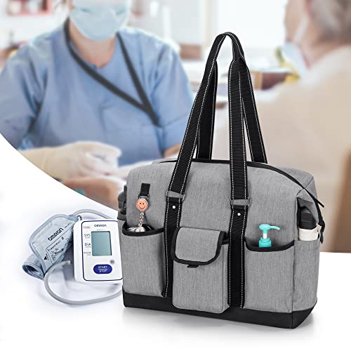 Damero Nurse Bag for Work, Women Clinical Bag Medical Supplies Shoulder Bag with 15.6” Laptop Sleeve for Home Health Care and More, Gray