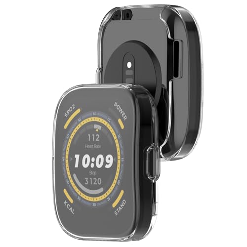 2 Pack TPU Case with Screen Protector for Amazfit Bip 5 Smart Watch Guard Bumper Protective Cover HD Ultra-Thin Screen Protector Anti Scratch Bubble-Free Touch Sensitive(transparent)