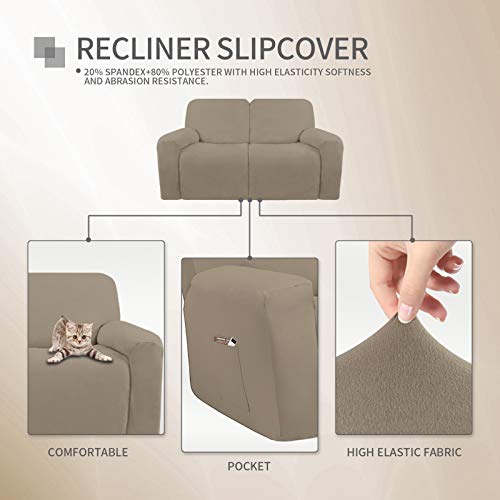 Image of Easy-Going 6 Pieces Microfiber Stretch Sectional Recliner Sofa Slipcover Soft Fitted Fleece 2 Seats Couch Cover Washable Furniture Protector with Elasticity for Kids(Recliner Loveseat, Natural)