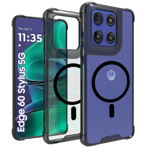Image of RIGGEAR Shockproof Clear Hybrid Armor Magnetic Back Cover Case Compatible with MagSafe Accessories for Motorola Moto Edge 60 Stylus 5G (Clear-Black TPU Bumper + Transparent PC)