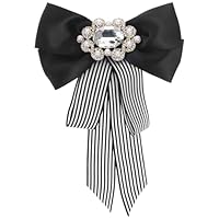 Amosfun Elegante Schwarz-Weiß Gestreifte Fliege FüR Damen, Ausblickend Krawatte Mit Strass Und Perlen, Ideal FüR Business-Outfits Und Als Geschenk