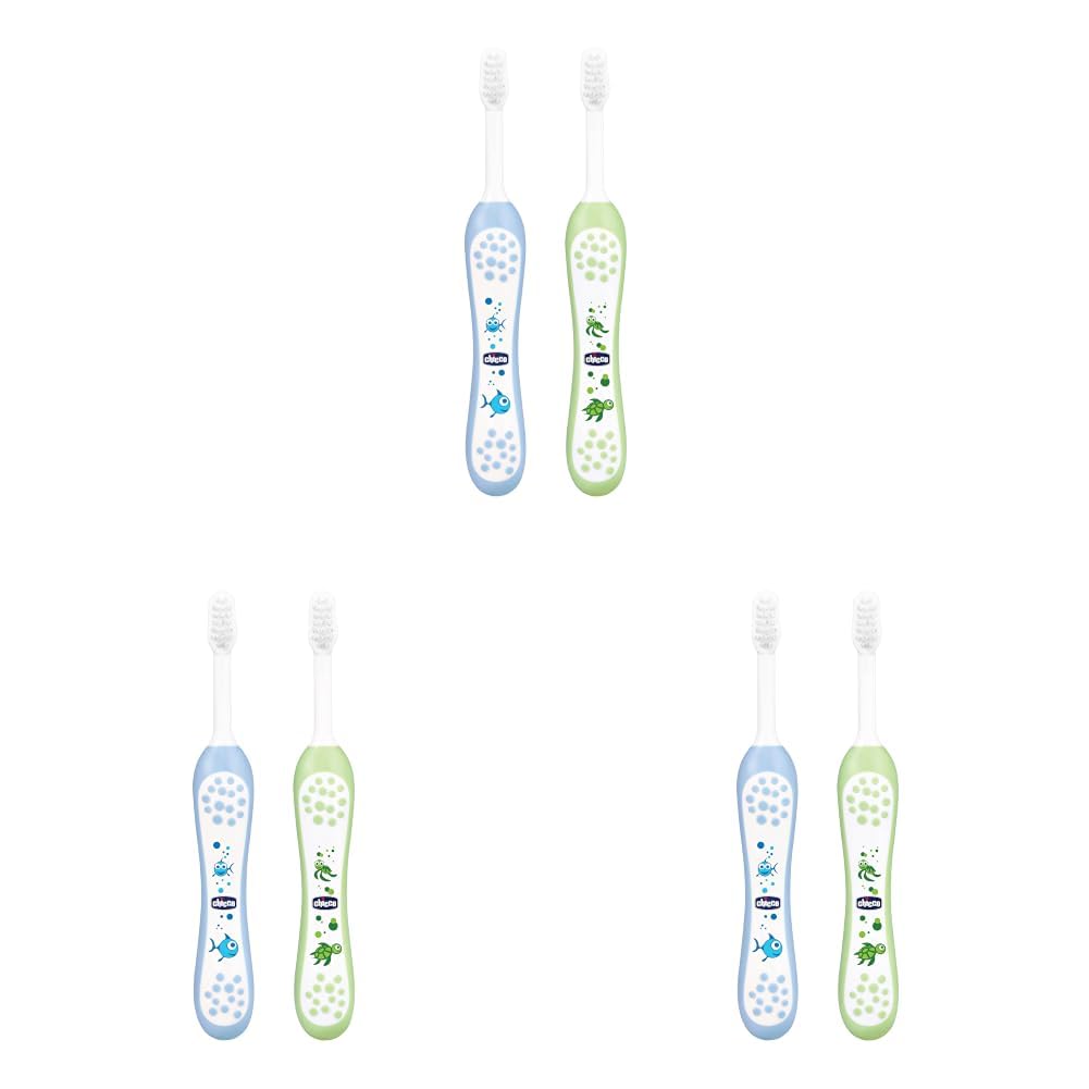 Chicco Baby Manual Toothbrush For Infants (6M-36M), Set Of 2|Extra Soft Tapered Bristles Ideal For Milk Teeth|Bpa Free (Blue, Green) (Pack of 3)-image-45