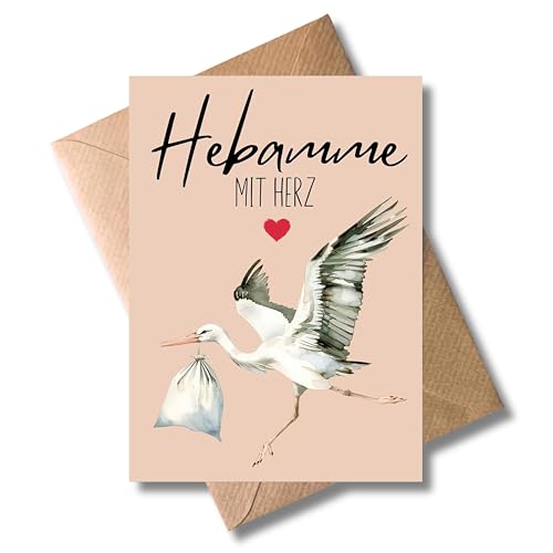 Dankeskarte für Hebamme mit Herz mit Umschlag – liebevolles Design mit Storch Illustration - Geschenk zur Geburt für Wochenbett, Babyzeit, Betreuung, Dankeschön (DIN A6) Dankeskarte für Hebamme mit Herz mit Umschlag – liebevolles Design mit Storch Illustration - Geschenk zur Geburt für Wochenbett, Babyzeit, Betreuung, Dankeschön (DIN A6)