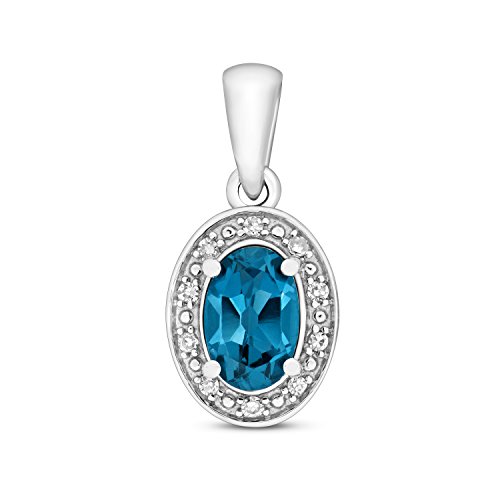 Pendentif Or Blanc 375/1000 serti d'une somptueuse Topaze Bleue de Londres et d'un Diamant d'exception