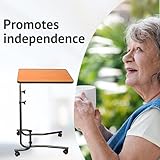 HOMECRAFT Over Bed Table with Wheels – Adjustable Bed Table – Hospital Overbed Table for Meals, Work, or Recovery – Sturdy Table Bed with Teak Laminate Surface, Raised Edges, and Steel Frame - Image 7