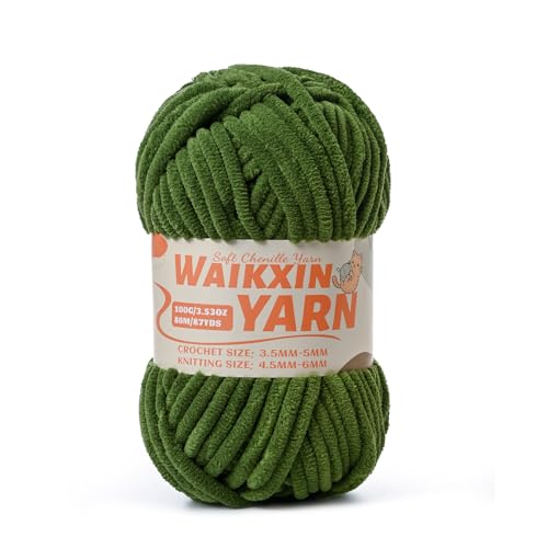 Image of (Pine Green) Super Soft Fuzzy Chenille Chunky Yarn for Crocheting, 100g (87yds) Velvet Fluffy Yarn for Hand Knitting Baby Blankets Weaving Craft