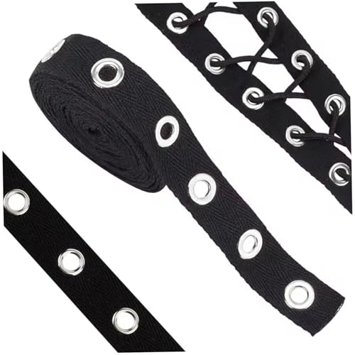 6 cintas de algodón con ojales de 6 yardas x 1 pulgada de ancho, cinta a presión con ojales plateados, adornos de costura profesionales para bolsos con cordones de corsé y ropa de bricolaje, color