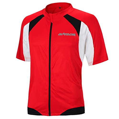 AIRTRACKS Functional Breathable Short-Sleeved Bicycle Jersey Pro T/Cycling Jersey/Jersey/Full Zip Jersey, Adult (Unisex), red