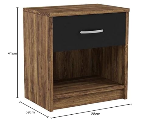 Stella Trading Bedside Table, Wood, Columbia Walnut/ABS Black, 28 x 39 x 41 cm