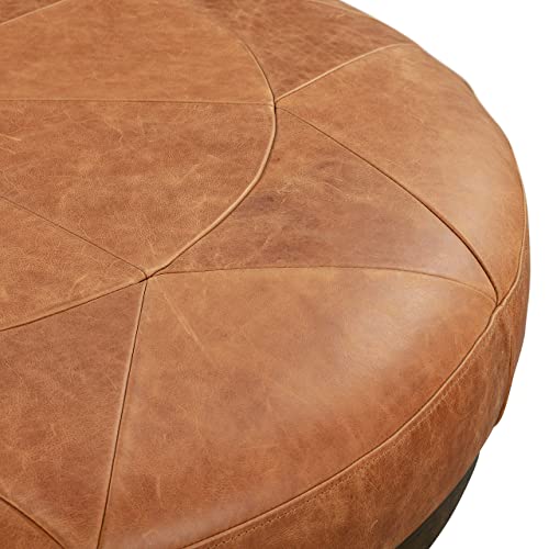 Poly & Bark Gio Modern Leather Ottoman Pouf (Cognac Tan) #TOP7