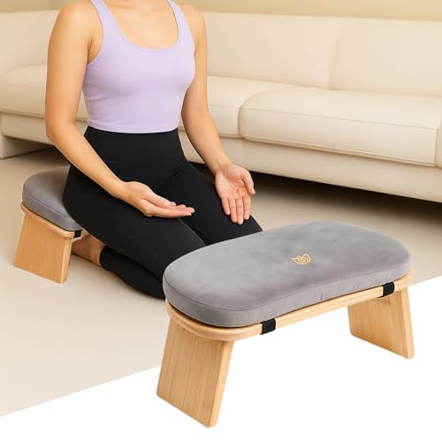 Bamboo Meditation Bench, Folding Meditation Stool with Velvet Cushion & Carry Bag, Seiza Prayer Stool, Kneeling Meditation Bench for Yoga, Mindfulness & Zen Practice