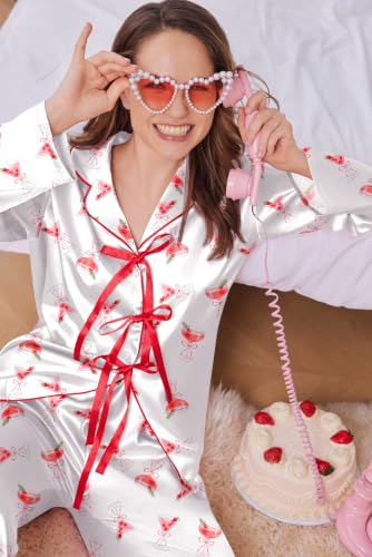 Ekouaer Womens Satin Pajamas Set Bow Tie Front Pjs Long Sleeve Lounge sets - image 4