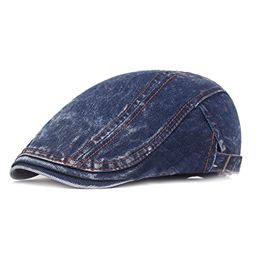 Image of Quanhaigou Unisex Denim Newsboy Hats Flat Ivy Gatsby Cabbie Driving Berets Hat Cotton Dad Cap for Men Women