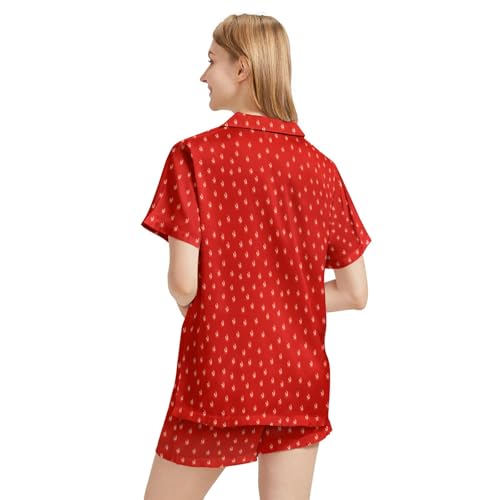 Image of Funny Pajamas for Women Set Print Satin Loungewear Pjs Short Sleeve Button Down Top and Shorts Sets Sleepwear XS-3XL